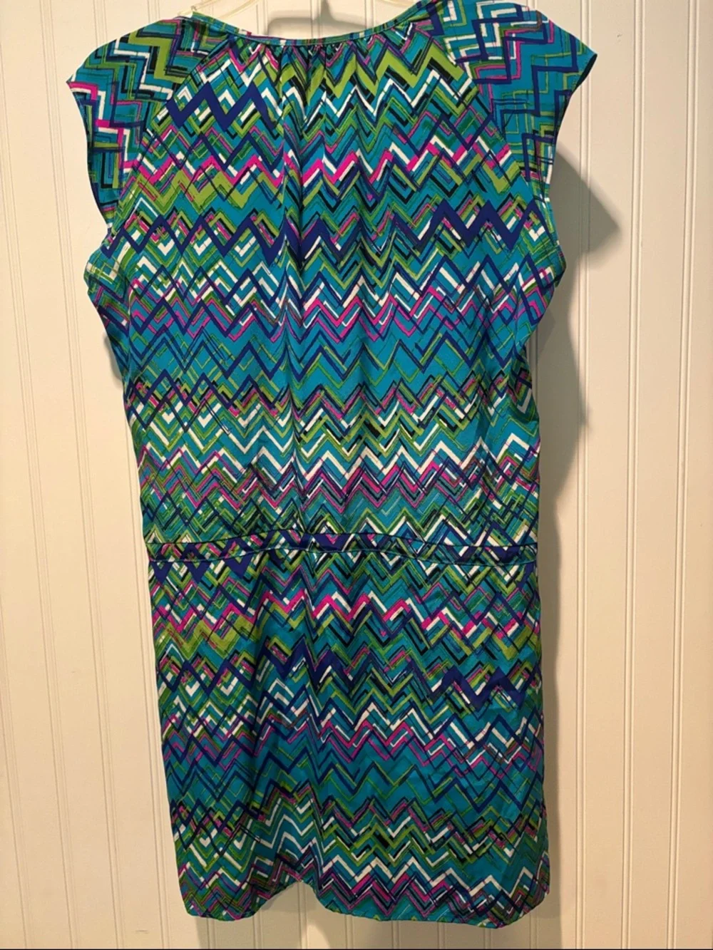 Amanda Uprichard Silk Drawstring Waist Multi Colored Chevron Pattern Dress Sz S